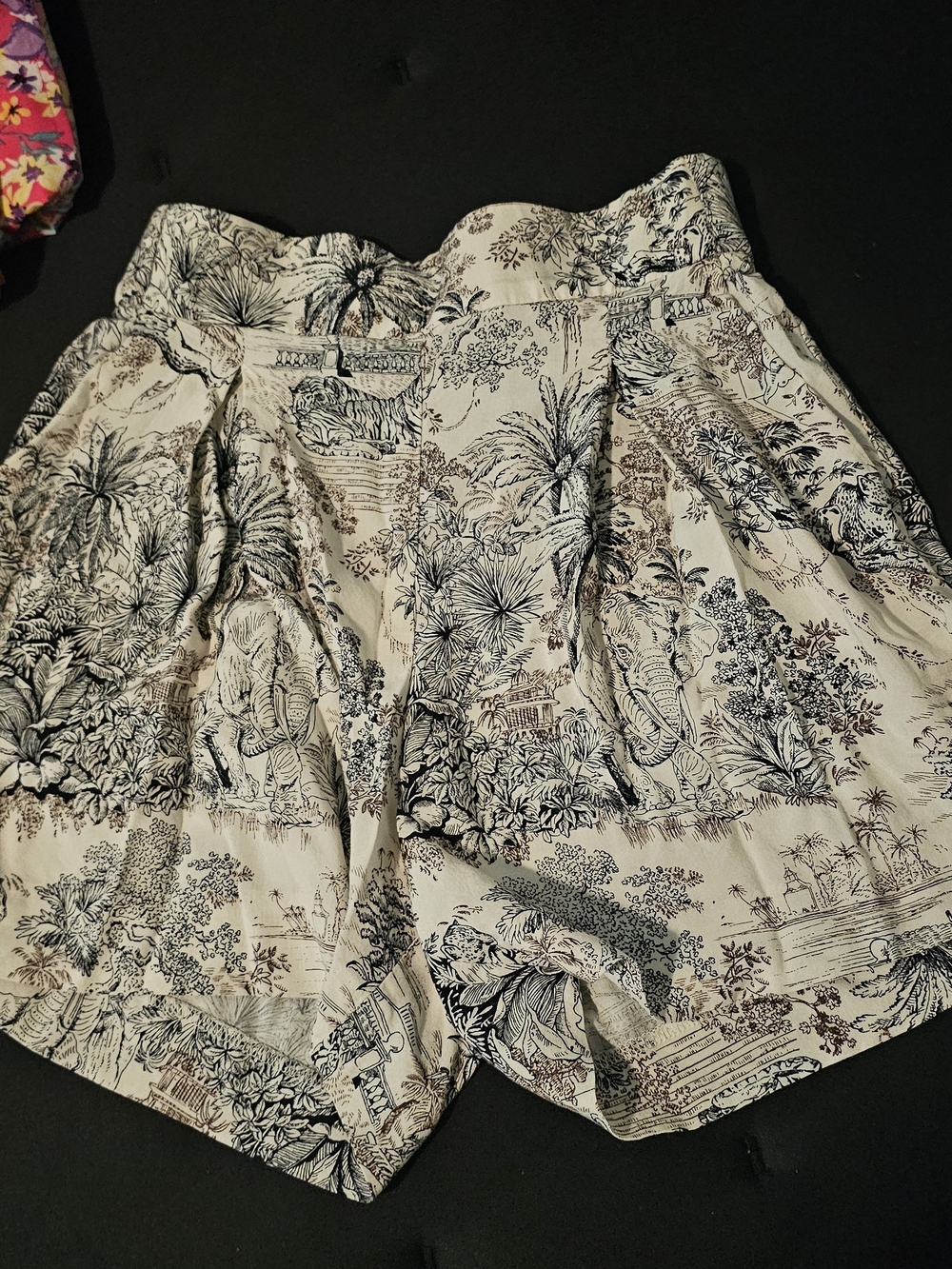 H&M Ivory High-Waist Scenic Print Shorts